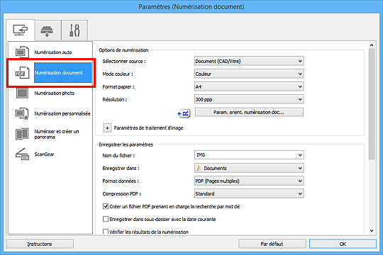 figure : boîte de dialogue Paramètres